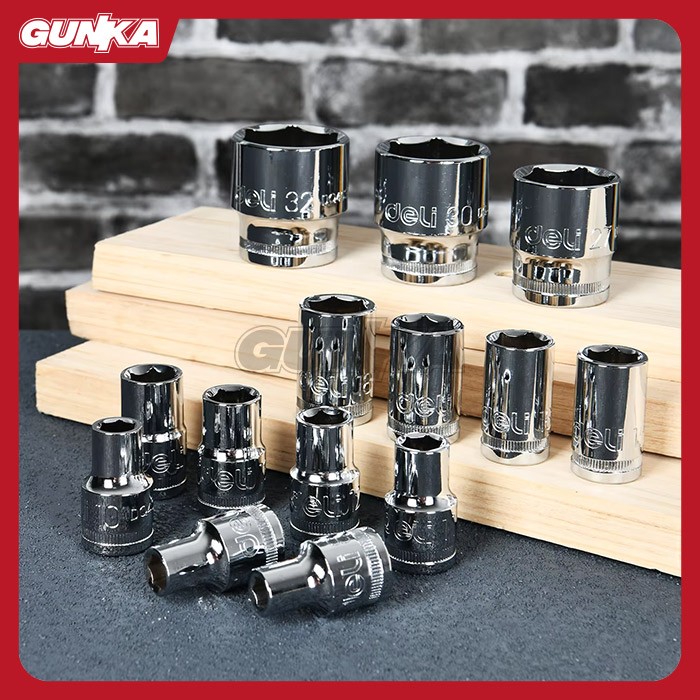 1/2" Hexagonal Socket (12mm) DELI EDQ4012 Kunci Sok Hex Mata Soket Shock Motor Mobil Inch Segi 6 Silver