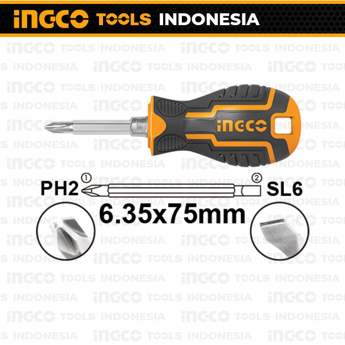 2-Way Stubby Screwdriver (PH2+SL6) INGCO AKISD0202 Obeng Cebol 2-Arah
