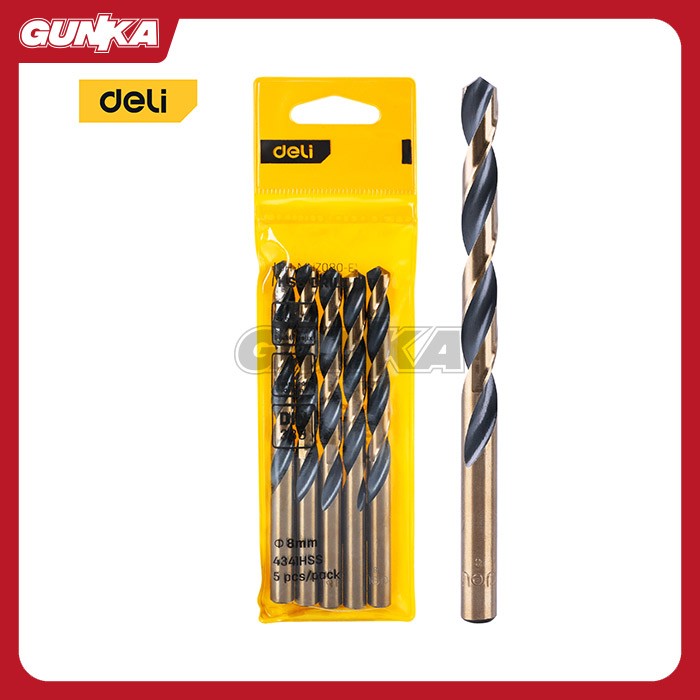 10-Pcs Hss Drill Bit (ø8mm) DELI EDH-MHZ080-E1 Mata Bor Besi Plat Metal