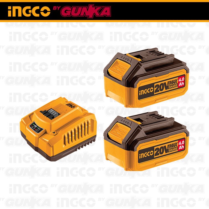 P20S Bundling 2 Baterai 20V FBCPK1424 (4.0 Ah) + 1 Charger (4A) Ingco Ex Fbcpk1222-Gk