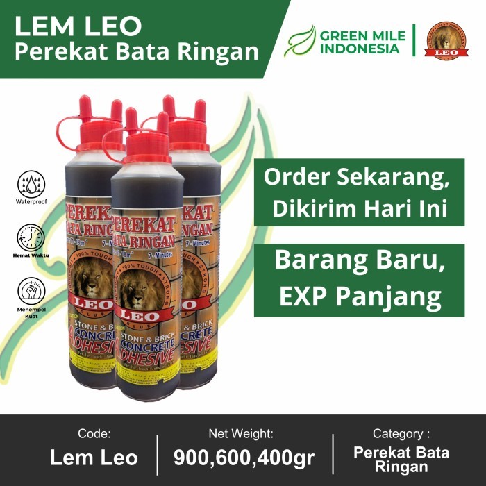Lem LEO Bata Ringan (600 g) Adhesive Perekat Bata Ringan Putih Hebel Tempel Roster Gypsum LEO Pengganti Semen Cement Mortar MU 380 Area Rekat 15-18 m² Persegi