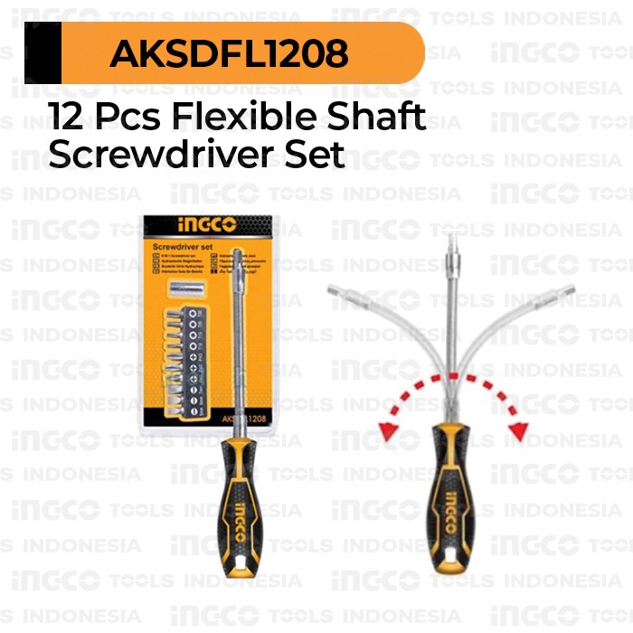 12-Pcs Flexible Screwdriver INGCO AKSDFL1208 - Obeng Fleksibel Bengkok