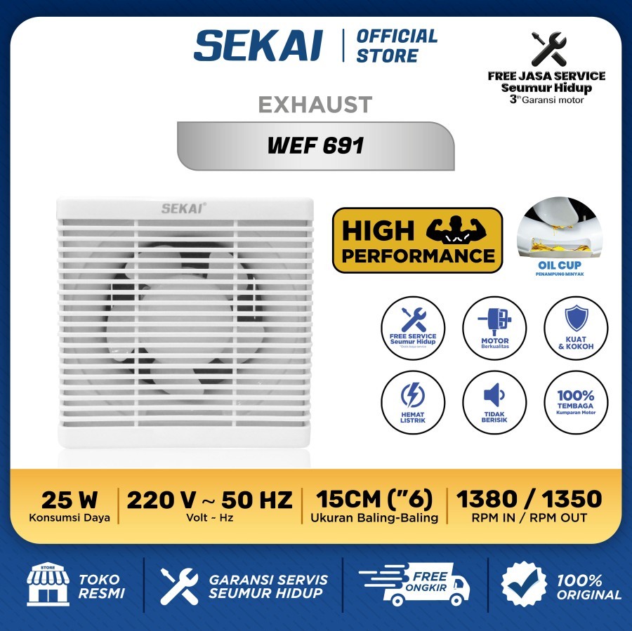 SEKAI Exhaust Fan / Kipas Hexos Dinding 6 Inch - WEF 691