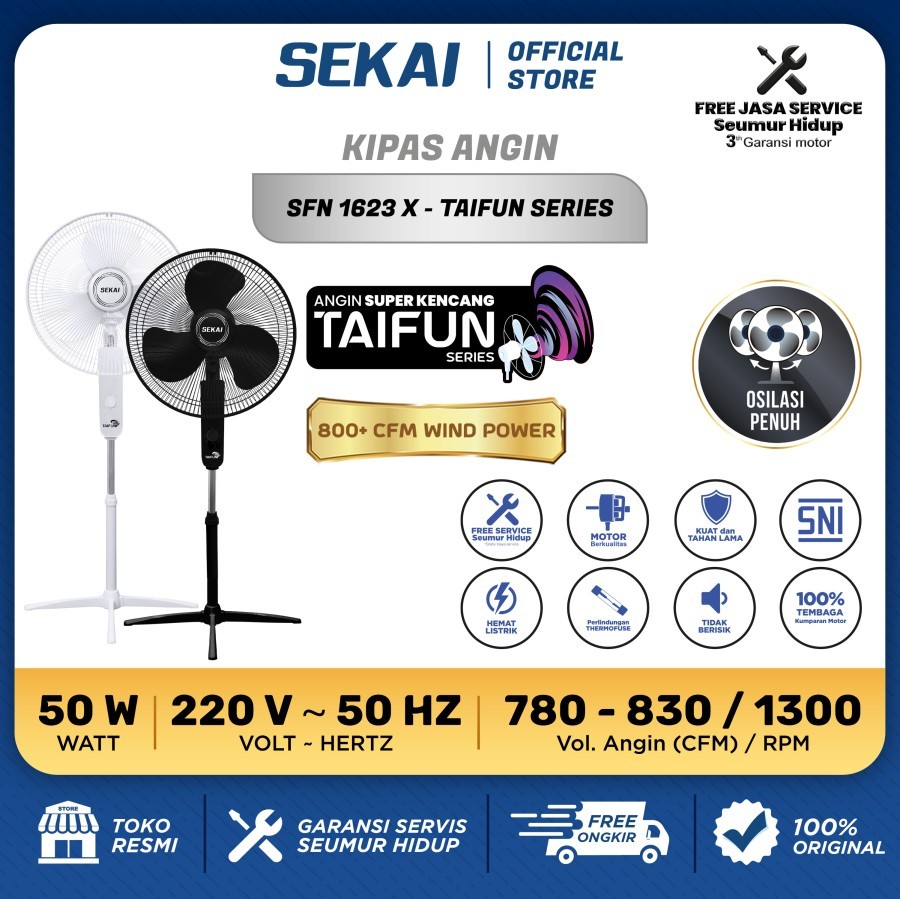 SEKAI Kipas Angin Berdiri Stand Fan 16 Inch Taifun Series SFN 1623 X B