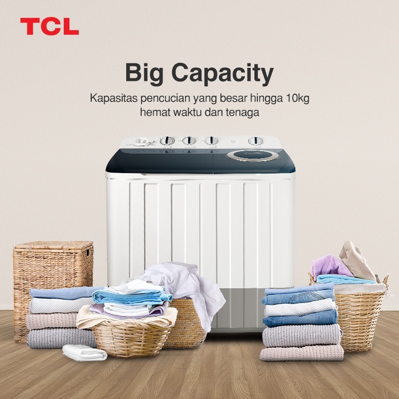 TCL MESIN CUCI 10KG TWIN TUB - TWT106-20S 2tabung