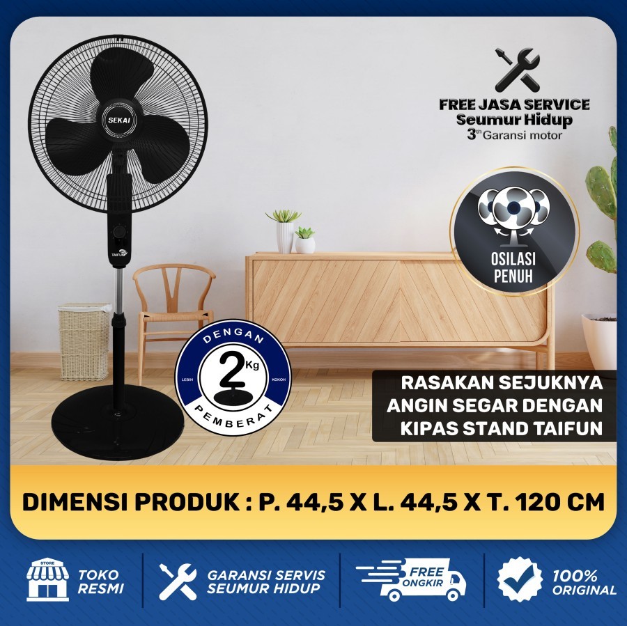 SEKAI Kipas Angin Berdiri Stand Fan 16 Inch Taifun Series SFN 1623 X B