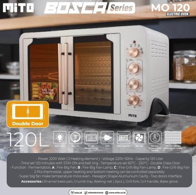 MITO OVEN LISTRIK BOSCA SERIES MO120 MO 120 MO-120 DOUBLE DOOR 120L TERBARU