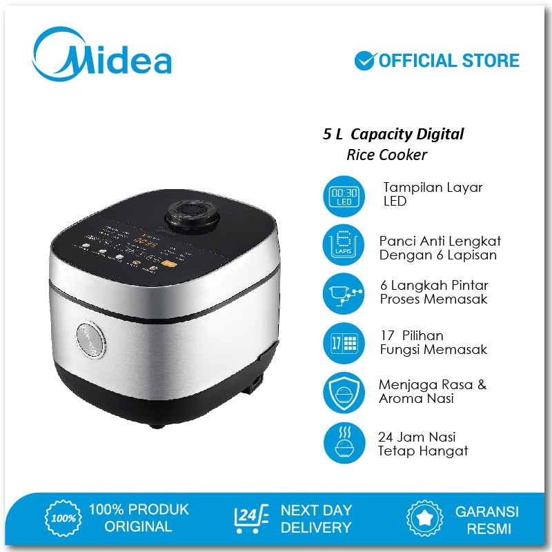 Midea Digital Rice Cooker 5L - MB-FS5021W - Non Stick Coating