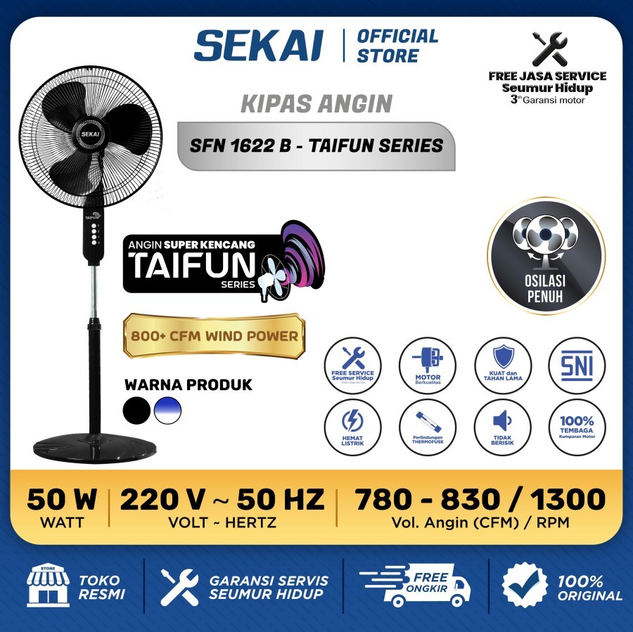 SEKAI Kipas Angin Berdiri / Stand Fan 16 Inch Taifun Series - SFN 1622 X B (TAIFUN)