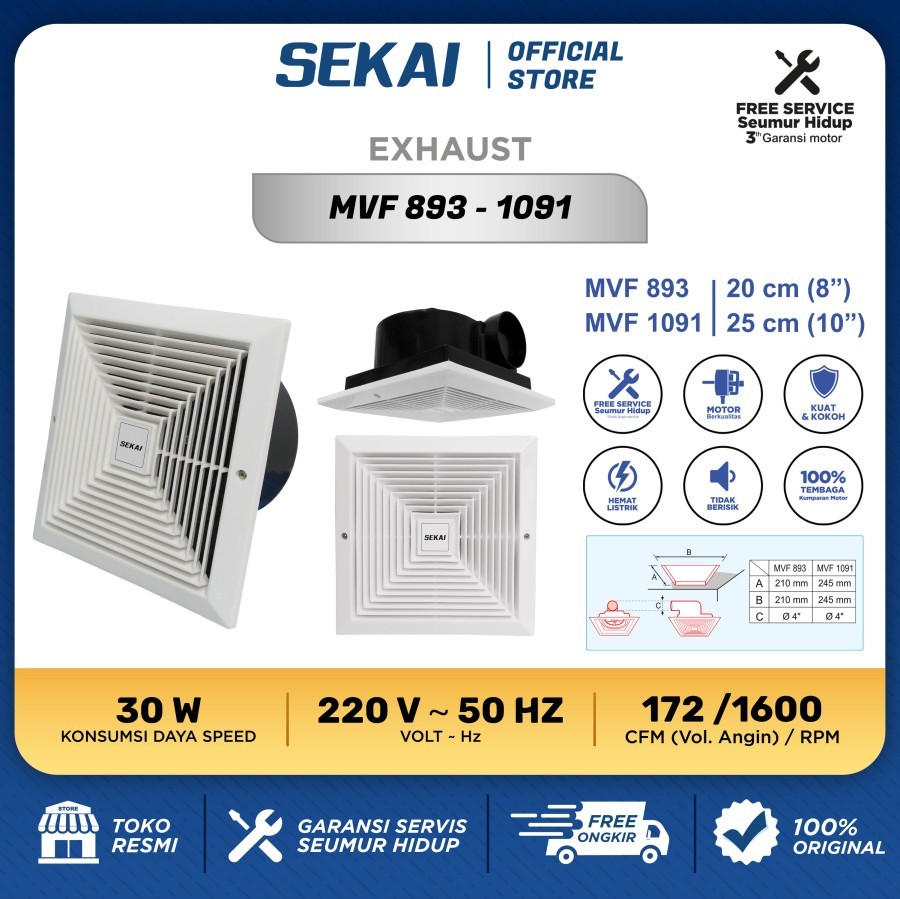Sekai Kipas Angin Dak Exhaust Tipe Langit-Langit MVF 1091