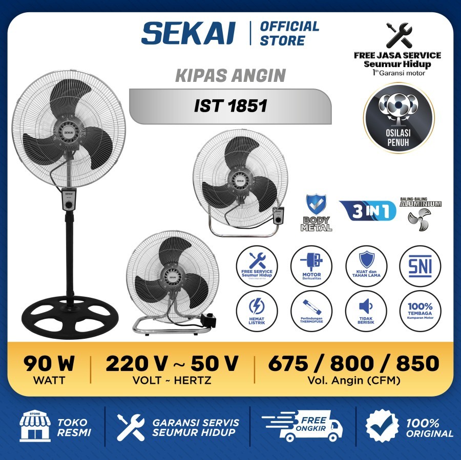 Sekai Kipas Angin Tumpu Performa Tinggi (3in1) IST 1851