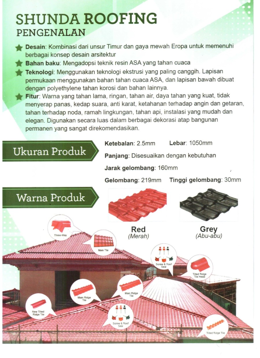 Atap upvc / UPVC Roof / Genteng UPVC Shunda abu-abu 1060x1971mm