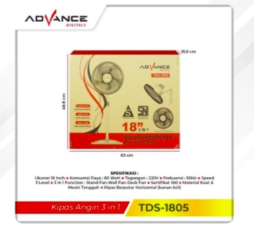 Advance TDS-1805 Kipas Angin 3in1 Stand / Desk / Wall 18 Inch TDS-1805