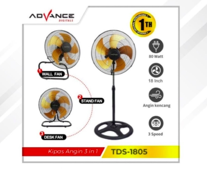 Advance TDS-1805 Kipas Angin 3in1 Stand / Desk / Wall 18 Inch TDS-1805