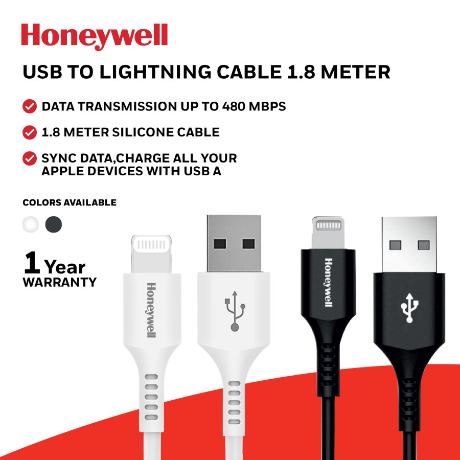 Honeywell Kabel Data Lightning iPhone iPad MFi Certified - 1.8 Meter