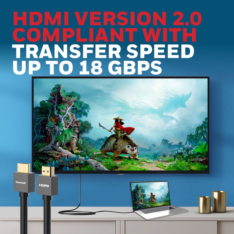 Honeywell HDMI Cable v2.0 with Ethernet, 3D/4K@60Hz Ultra HD Resolution, 1/2/3 & 5 Meters, 18 GBPS Transmission Speed, High Speed, Compatible with all HDMI Devices Laptop Desktop TV Set-top Box Gaming Console