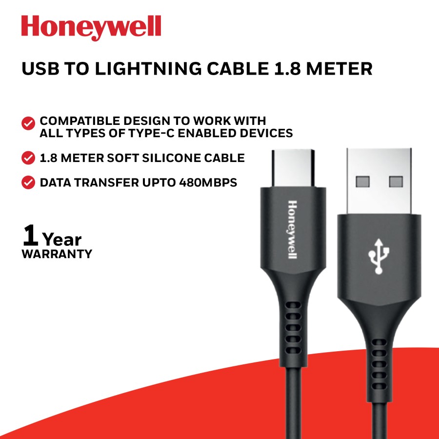 Honeywell Kabel Data USB 2.0 to Type C 60W PD QC - 1.8 Meter - Black