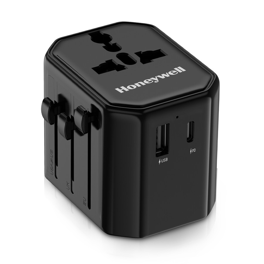 Honeywell Universal Travel Adapter 12W, TypeC, USBA, Worldwide Wall Charger for EU,US,UK & CN/AUS