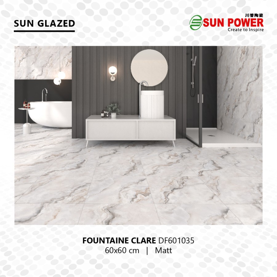 Keramik Lantai Body Putih Matt - Fountaine Clare 60x60 cm | Sun Power