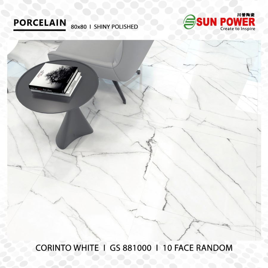Granit Lantai Glossy Polished 80x80 - Corinto White | Sun Power