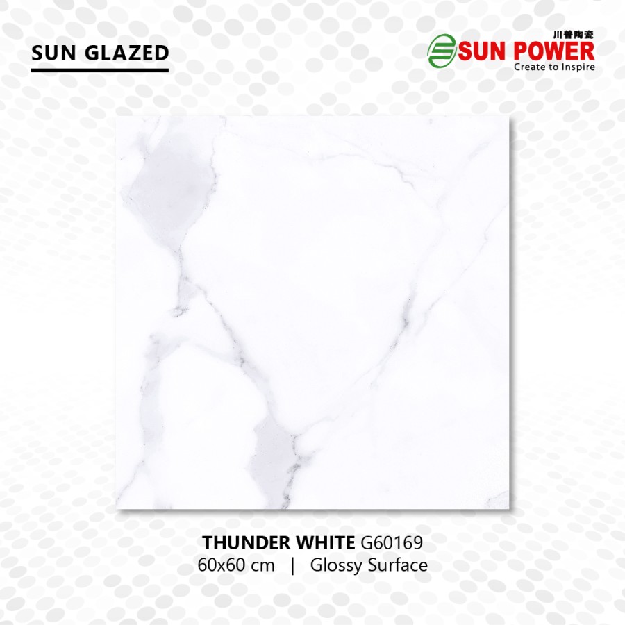Keramik Lantai Body Putih Glossy - Thunder White 60x60 | Sun Power
