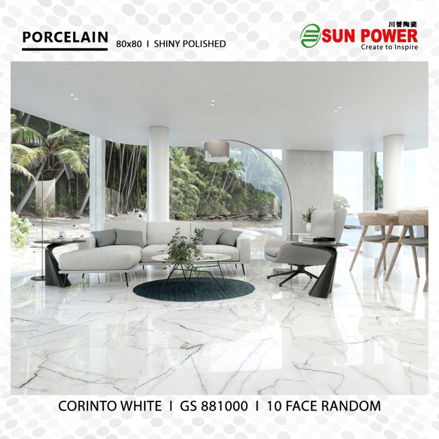 Granit Lantai Glossy Polished 80x80 - Corinto White | Sun Power