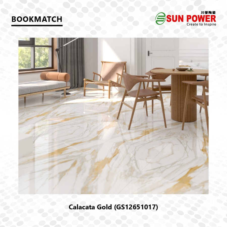 Granit Bookmatch Glossy Polished - Calacata Gold | Sun Power