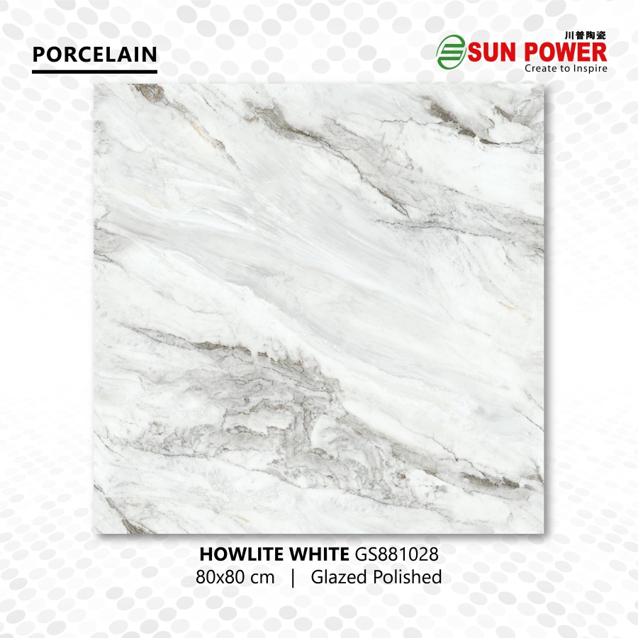 Granit Lantai Glazed Polished 80x80 - Howlite White | Sun Power