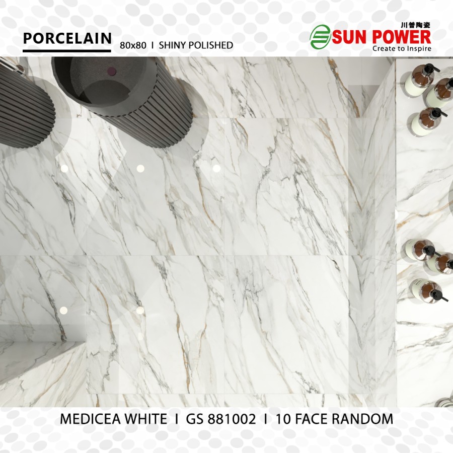 Granit Lantai Glossy Polished 80x80 - Medicea White | Sun Power