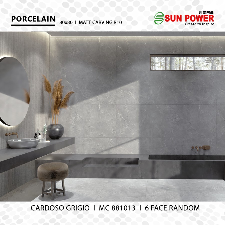 Granit Lantai Matt Carving 80x80 - Cardoso Grigio | Sun Power