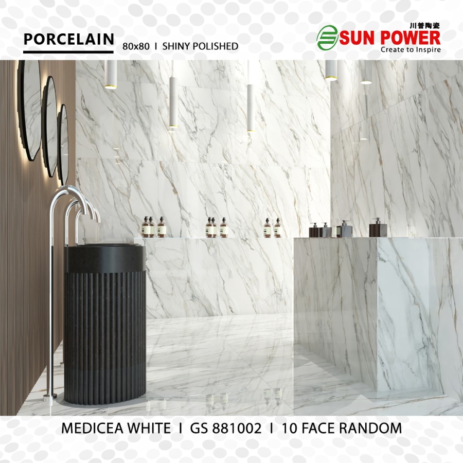 Granit Lantai Glossy Polished 80x80 - Medicea White | Sun Power