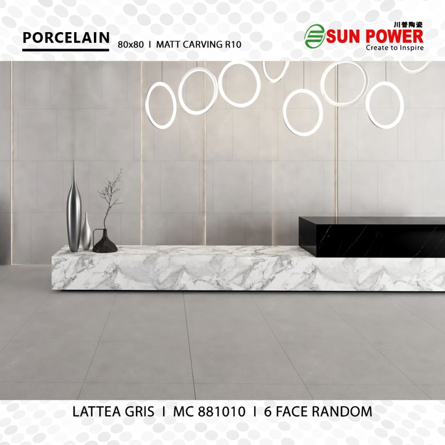 Granit Lantai Matt Carving 80x80 - Lattea Gris | Sun Power