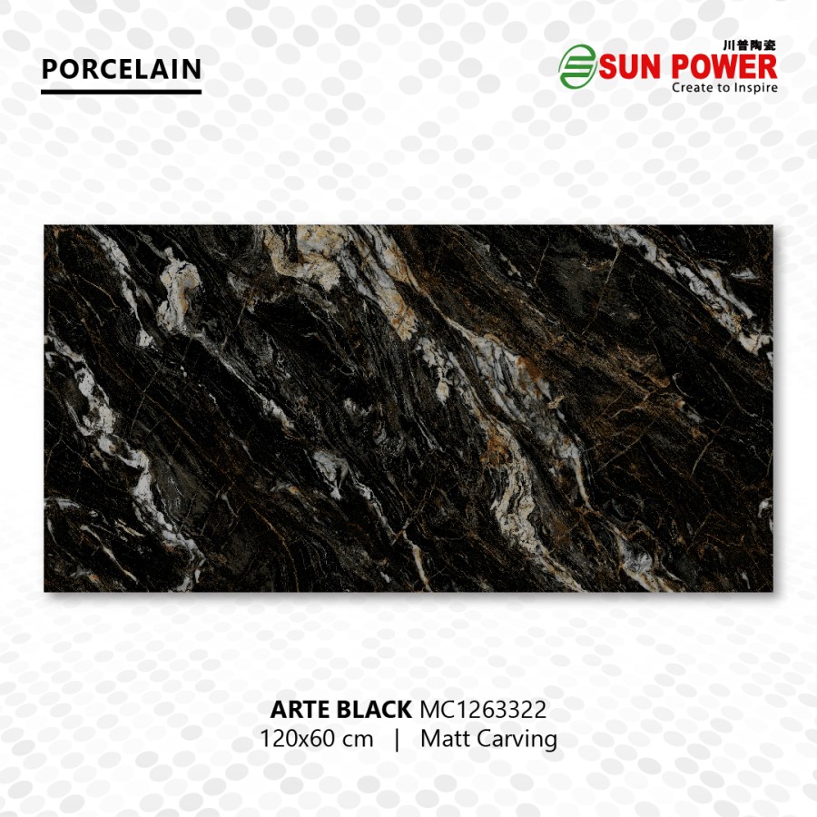 Granit Lantai Matt - Arte Black 120x60 | Sun Power