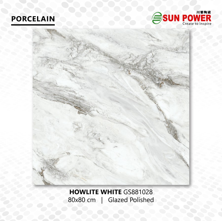 Granit Lantai Glazed Polished 80x80 - Howlite White | Sun Power