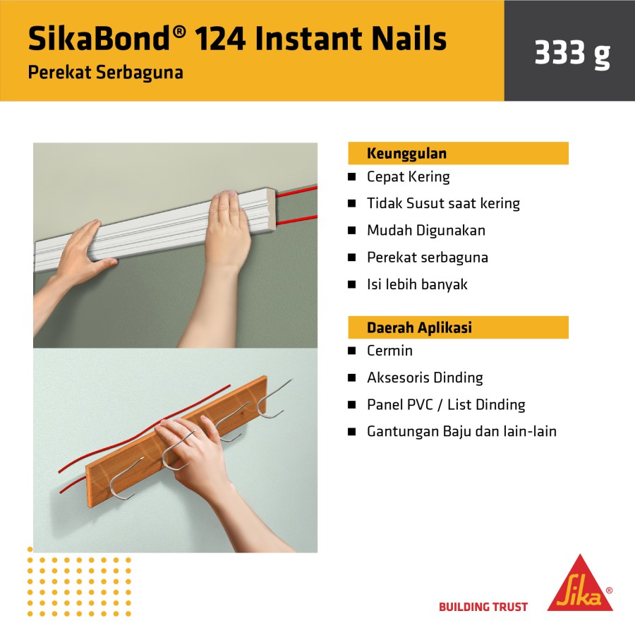 Sikabond 124 Instant Nails Perekat Lem Kayu Panel Dinding Serbaguna