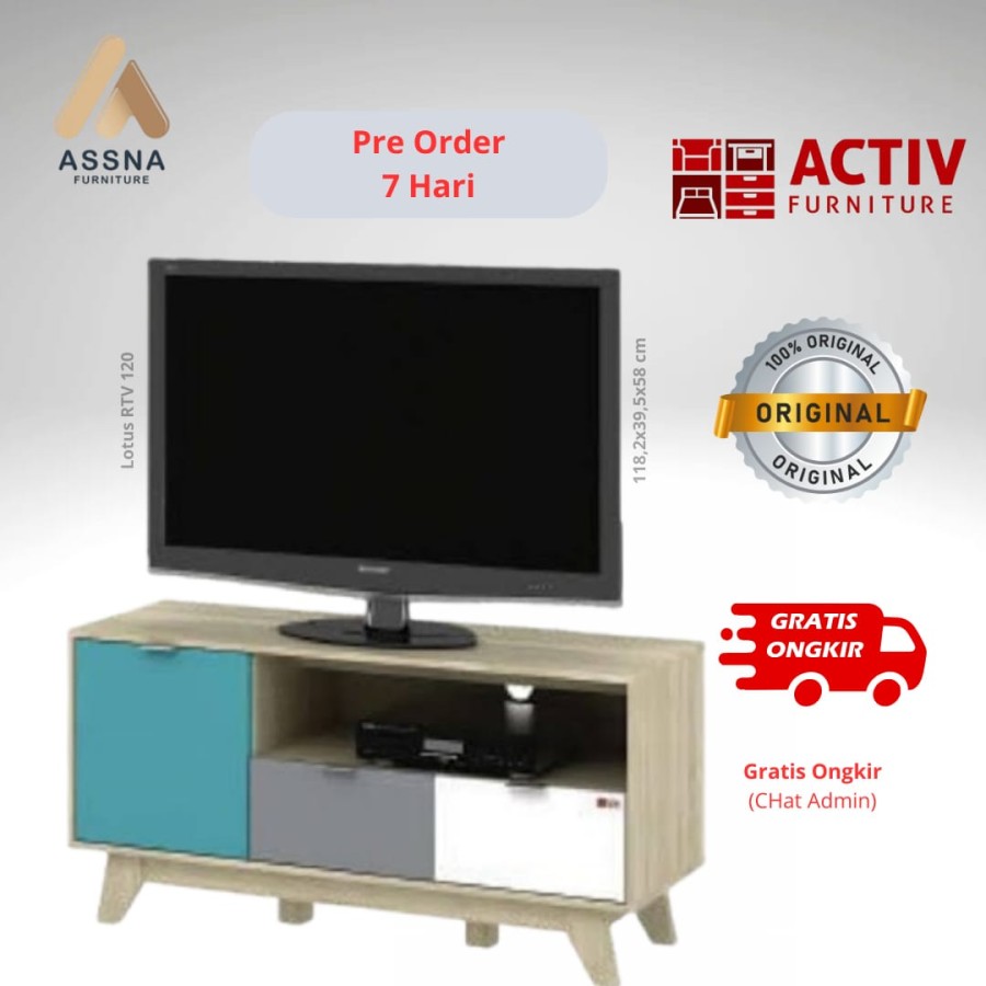 Rak Meja Buffet Tv Activ Lotus RTV 120 Pasific Oak White Putih