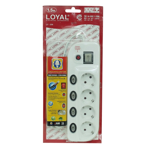 Stop Kontak 4 Lubang+Multi Tap Socket Kabel SNI 1,5 M Loyal - LY254