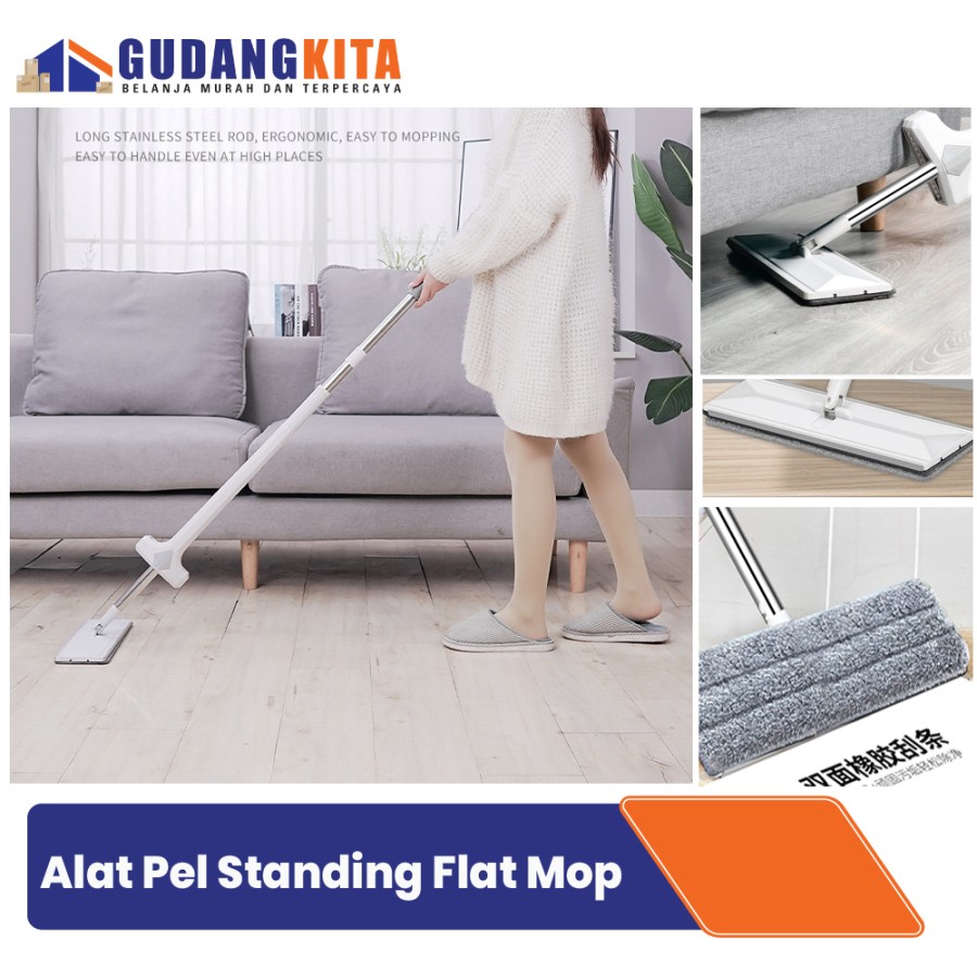 Alat Pel Lantai Standing Flat Mop Pengering Praktis