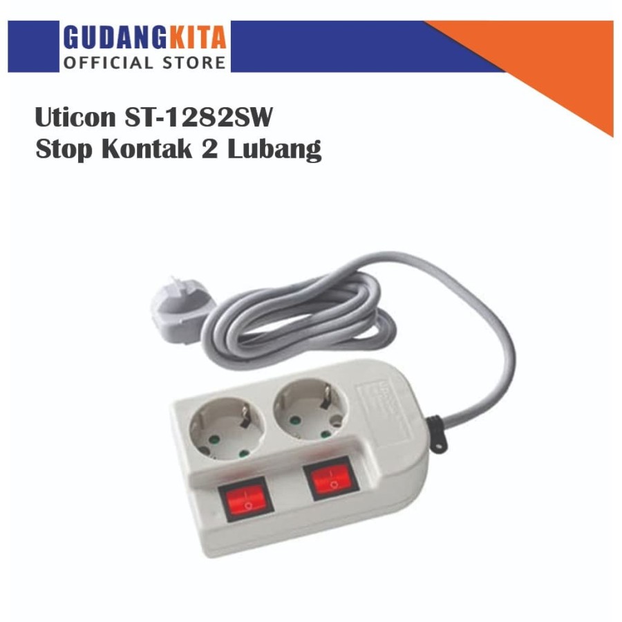 Uticon Stop Kontak 2 Lubang + Saklar tersendiri + Kabel 1.5M ST1282SW