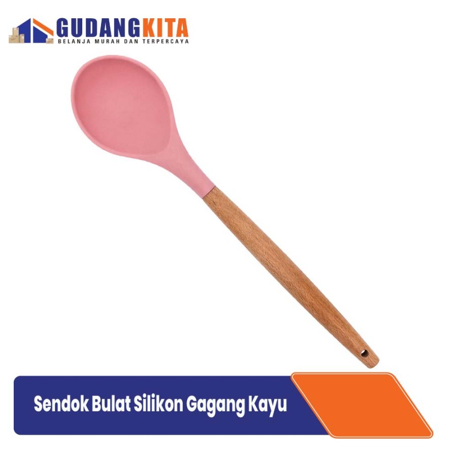 Centong Sendok Bulat Sayur Silikon Silicon Utensil Gagang Kayu