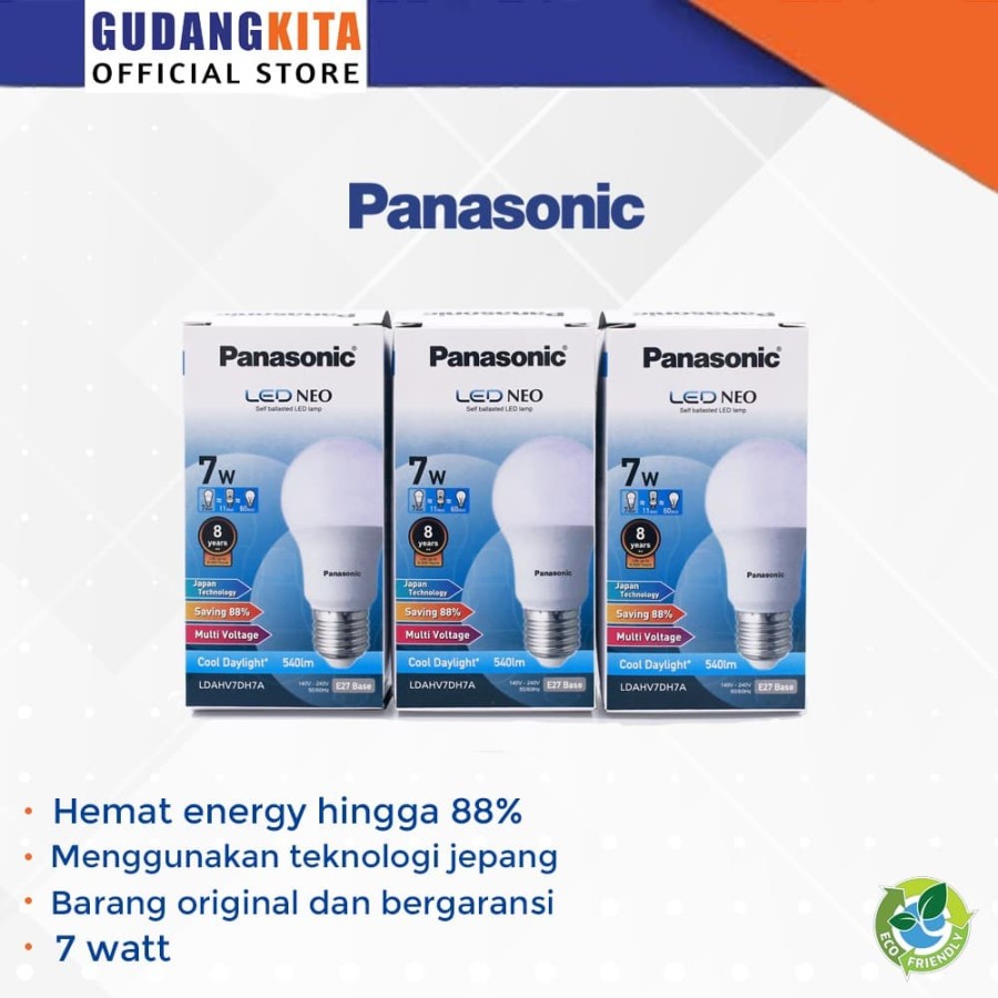 Paket Lampu Bohlam Led Panasonic 7 Watt Warna Putih - 3 Pcs