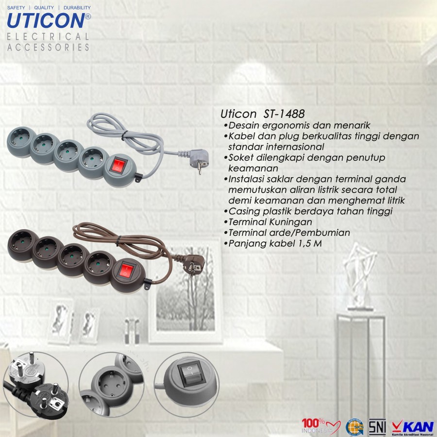 Stop Kontak 4 Lubang + Kabel SNI 1,5 Meter Uticon - ST1488