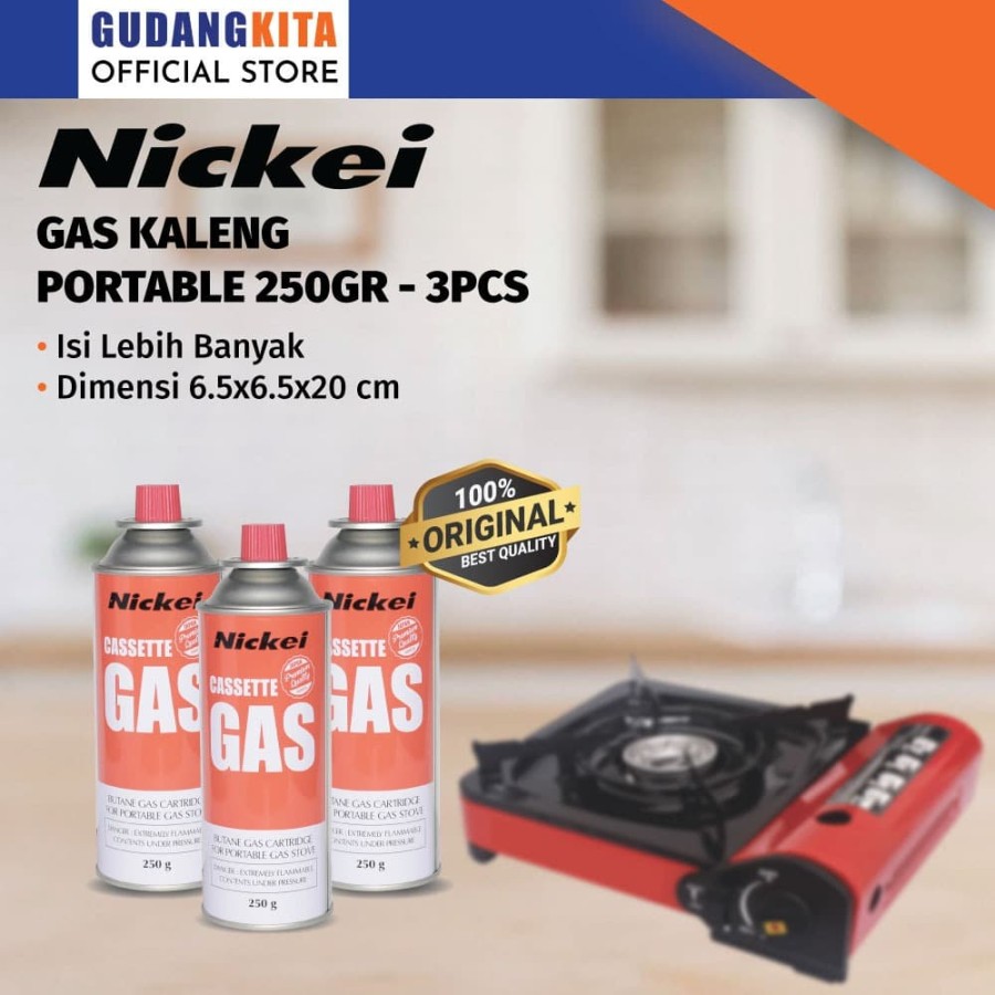 GAS KALENG NICKEI ISI 250GR UNTUK KOMPOR PORTABLE - 3 PCS