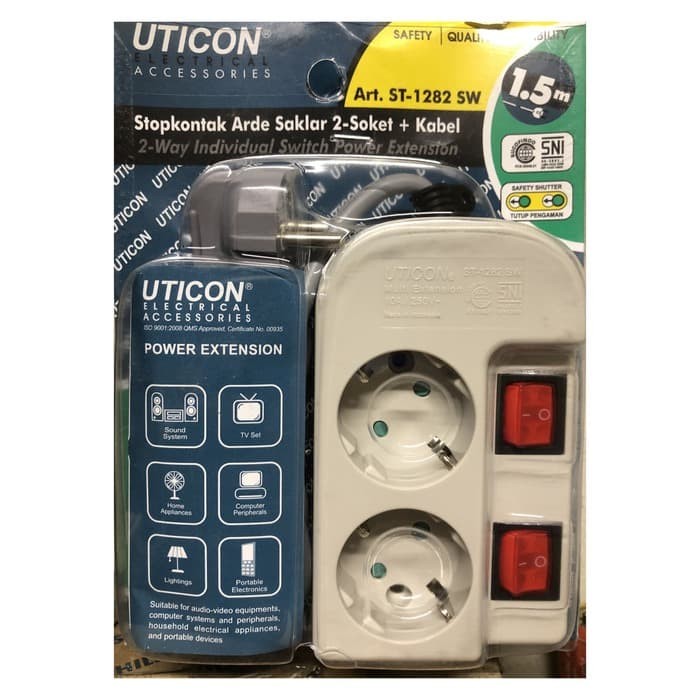 Uticon Stop Kontak 2 Lubang + Saklar tersendiri + Kabel 1.5M ST1282SW