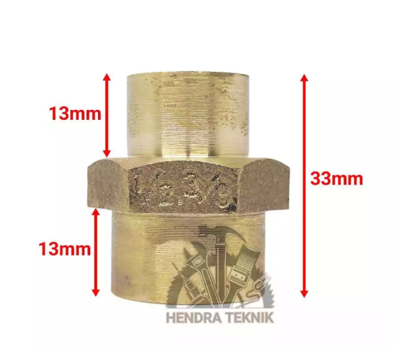 DOUBLE SOCK KUNINGAN 3/8" x 1/2" INCI SOK DRAT DALAM BRASS 16mm x 20mm DOBEL SOK 1/2 x 3/8