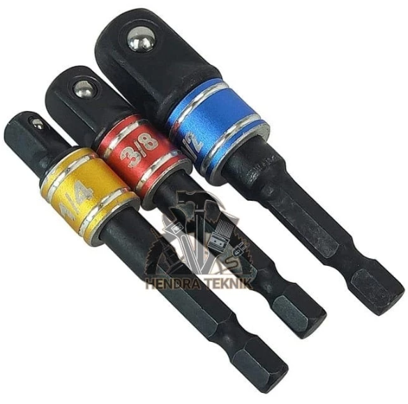Adaptor sok bor 3pcs 1/4" 3/8" 1/2" sambungan soket mata kunci shock sok ke bor hex driver set