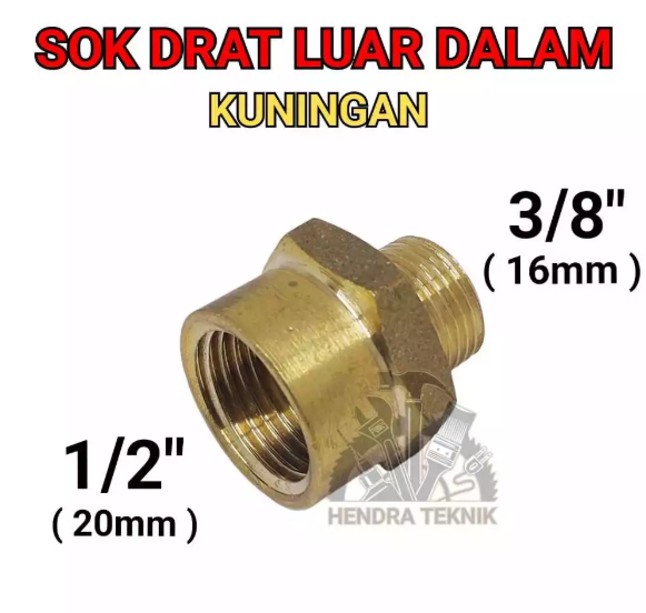 SOK DRAT 1/2 x 3/8 SOCK DRAT LUAR DALAM 1/2" x 3/8" DIM OVER SOCK BRASS 20MM X 16MM VERLUP SOK
