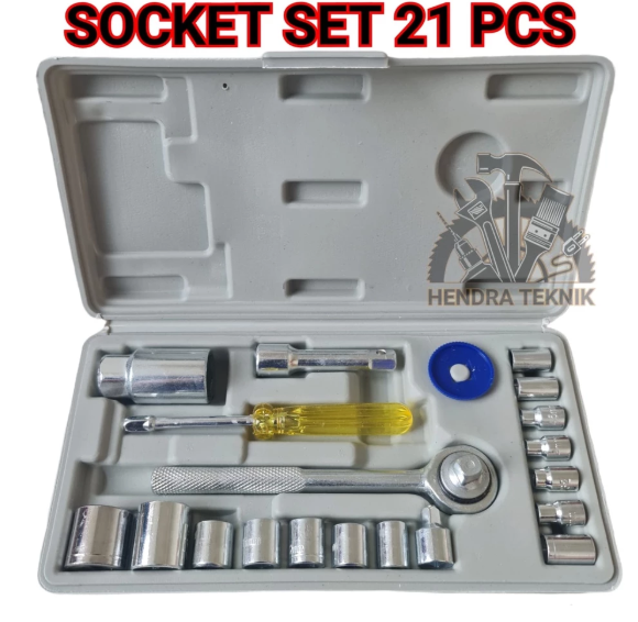KUNCI SOK SET 21PCS KUNCI SOCK 21 PCS SOCKET SET 1/4 3/8 SOKET MURAH