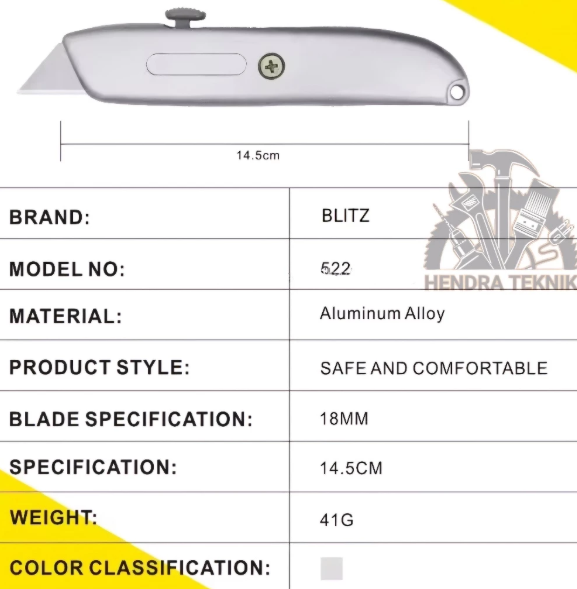 CUTTER UTILITY KNIFE ALUMINIUM T TYPE 18MM PISAU KATER PEMOTONG KARPET KARET KARDUS KULIT