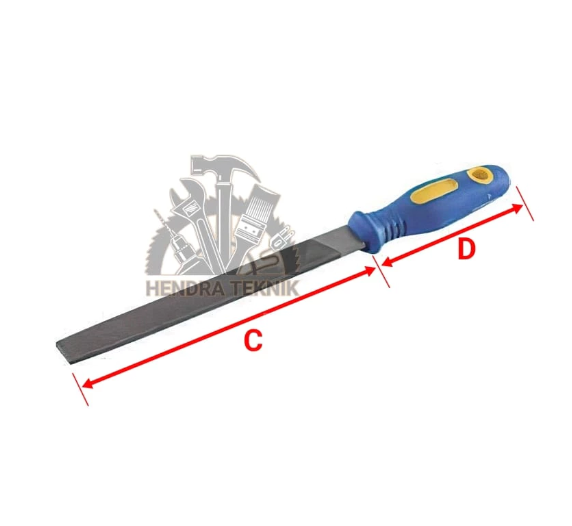 Kikir + gagang karet 6" 8" 10" 12" flat patar gepeng 150mm 200mm 250mm 300mm kikir baja plat pande